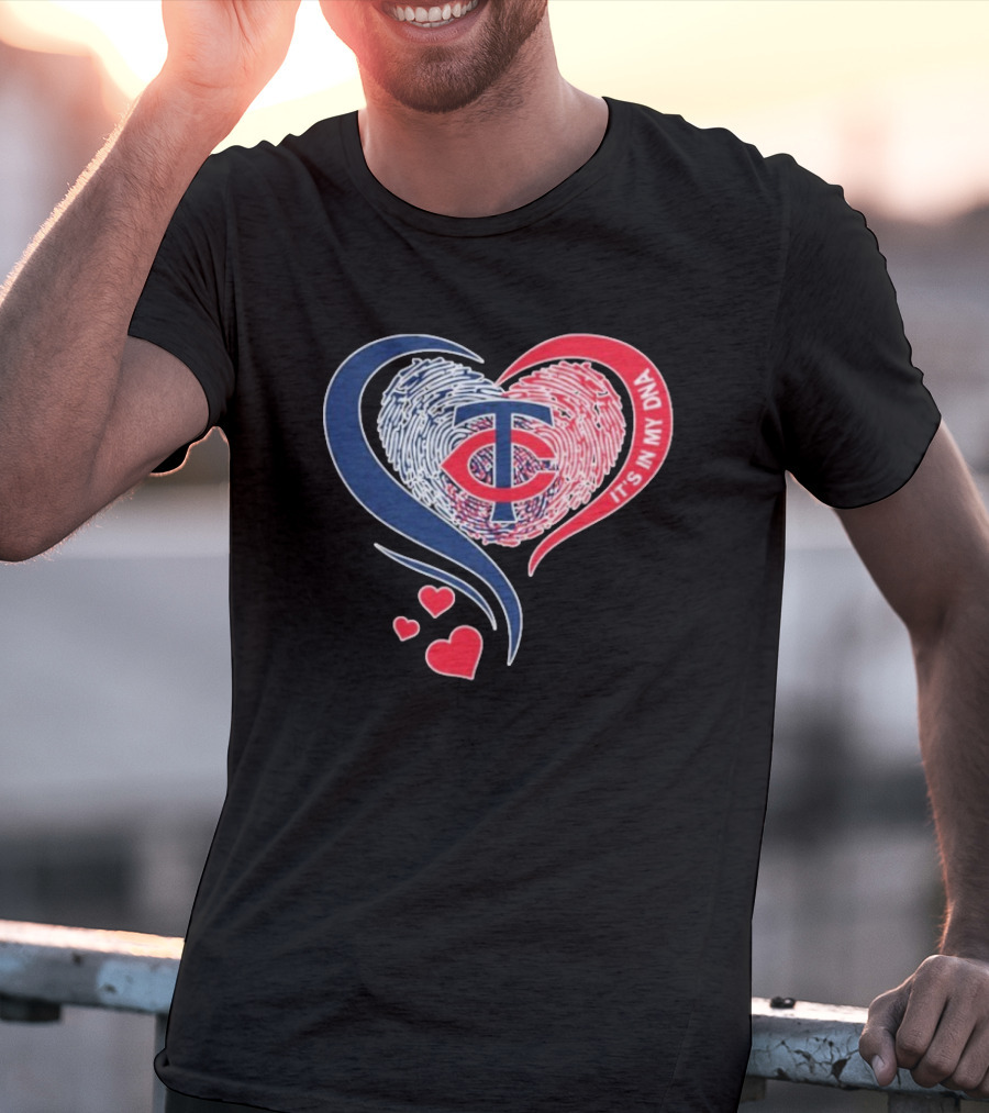 Minnesota Twins TC Logo It's In My DNA Heart Fingerprint Pattern T-Shirt