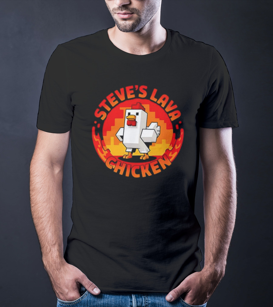 Steve's Lava Chicken Pixel Art Blocky Style T-Shirt