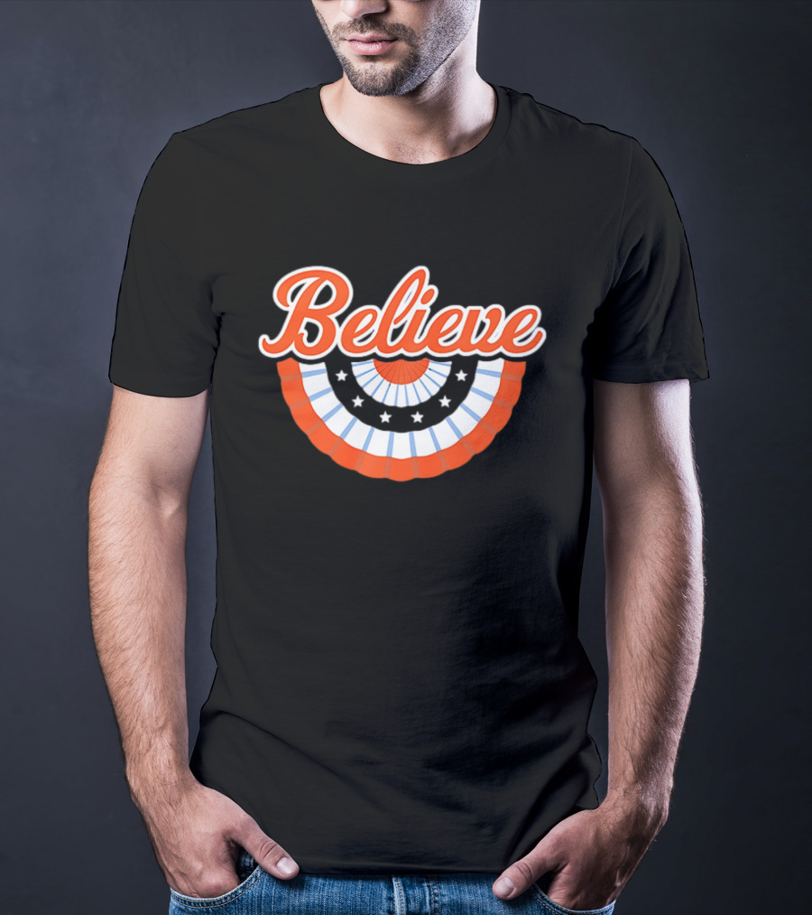 New York Mets Baseball Believe Stars With Patriotic Bunting T-Shirt