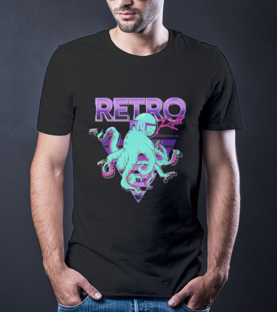 Retro Rifle Octoglock Neon Octopus With Guns And Sunglasses T-Shirt