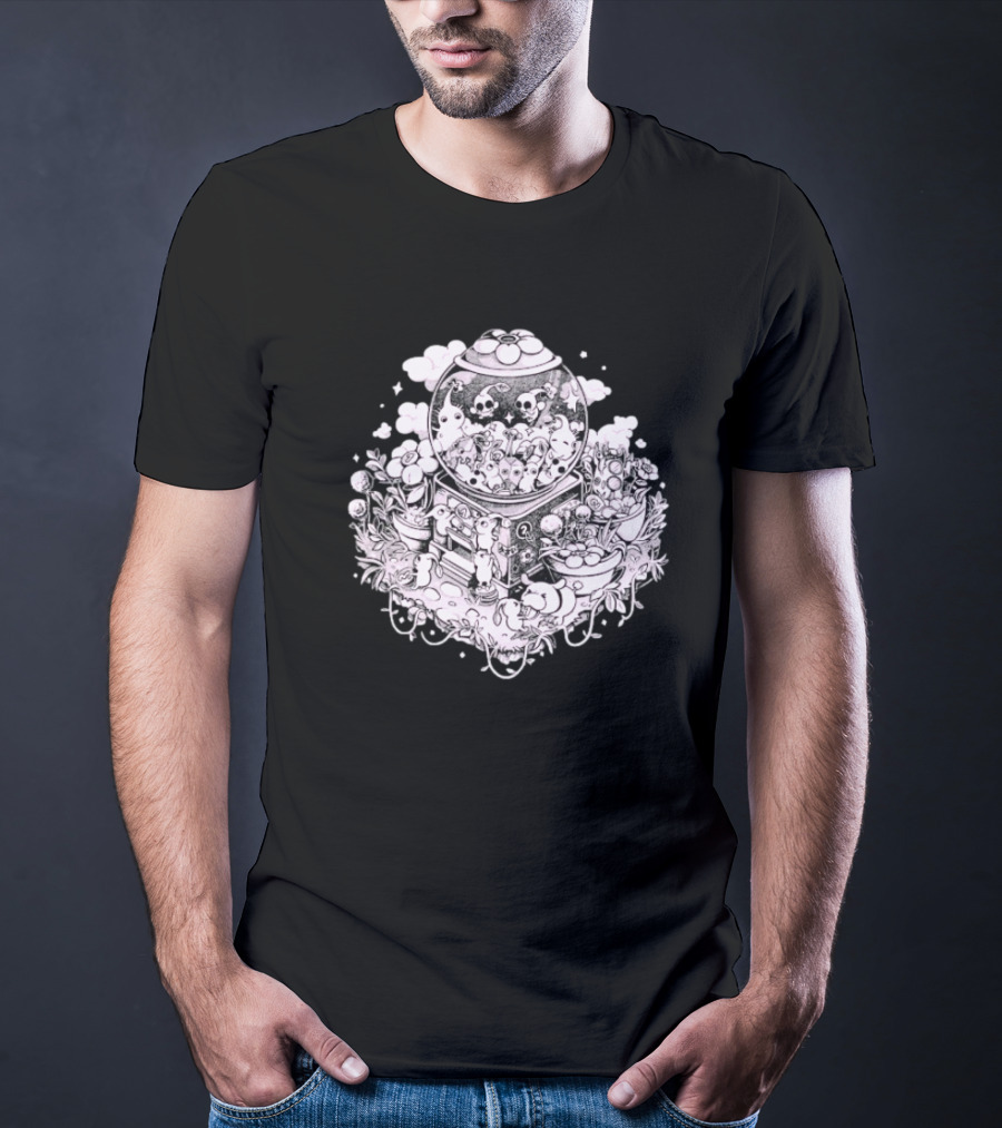 Gacha Machine With Skulls And Flowers Pick-Me T-Shirt