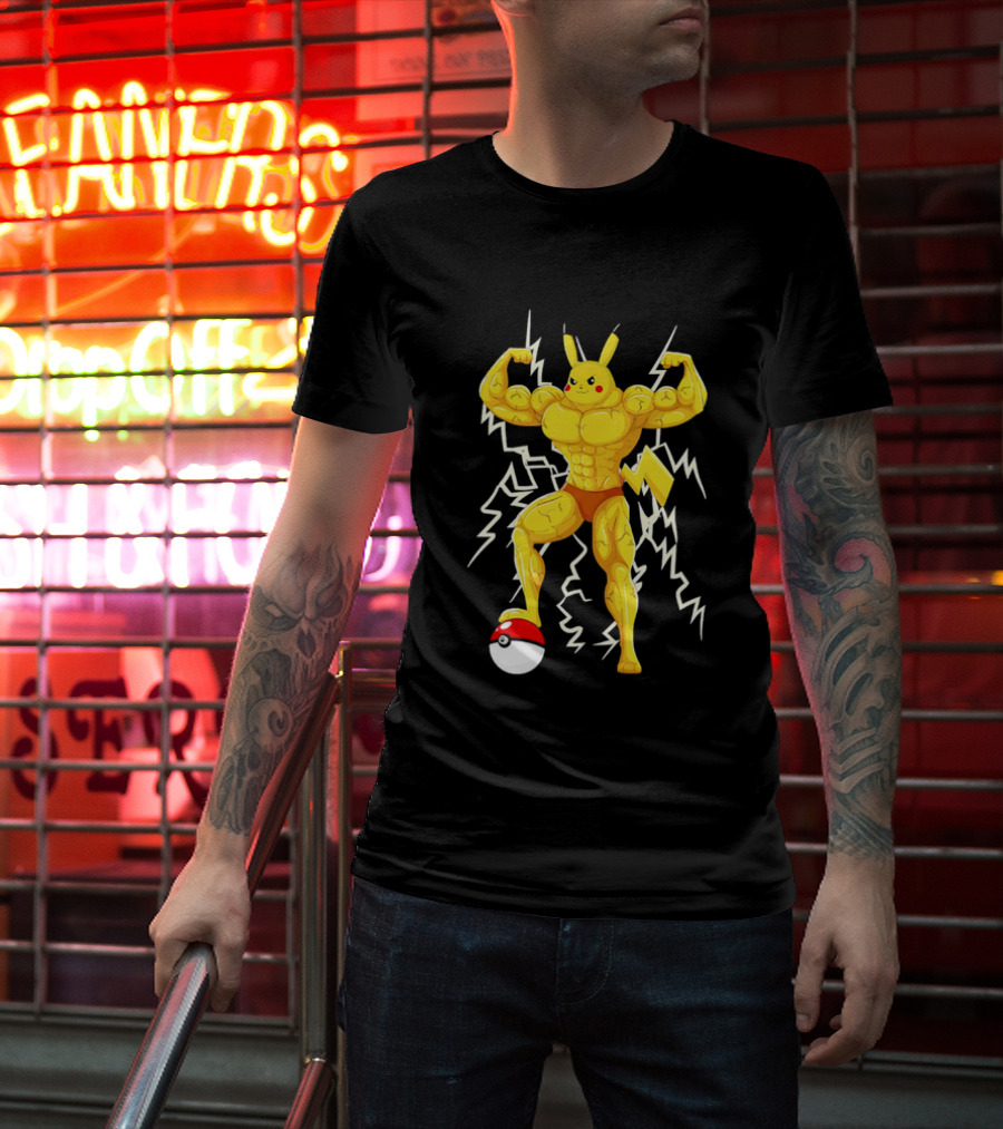 Muscled Pikachu Pumpachu With Lightning And Poké Ball T-Shirt