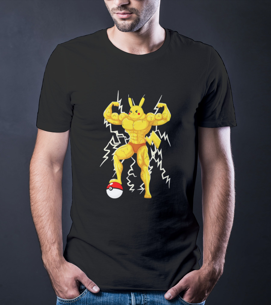 Muscled Pikachu Pumpachu With Lightning And Poké Ball T-Shirt