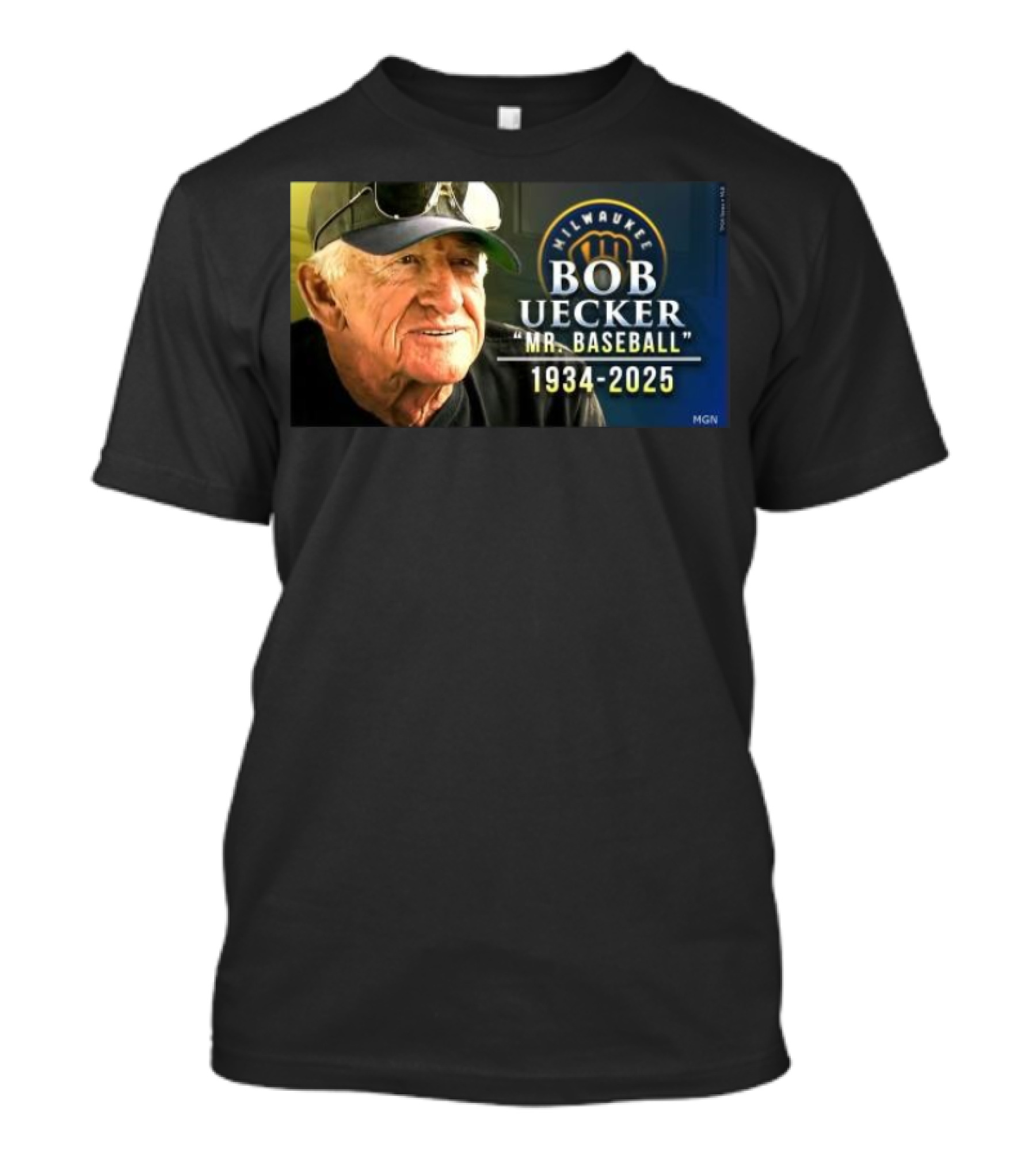 Milwaukee Brewers Bob Uecker Mr. Baseball 1934-2025 Tribute T-Shirt