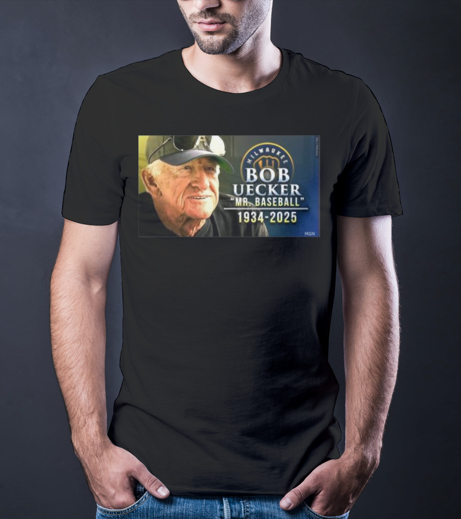 Milwaukee Brewers Bob Uecker Mr. Baseball 1934-2025 Tribute T-Shirt