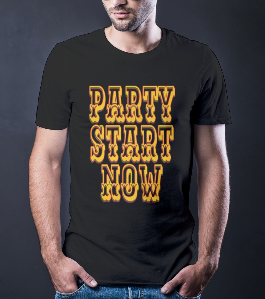 PARTY START NOW Bold Yellow Red Vintage Style T-Shirt