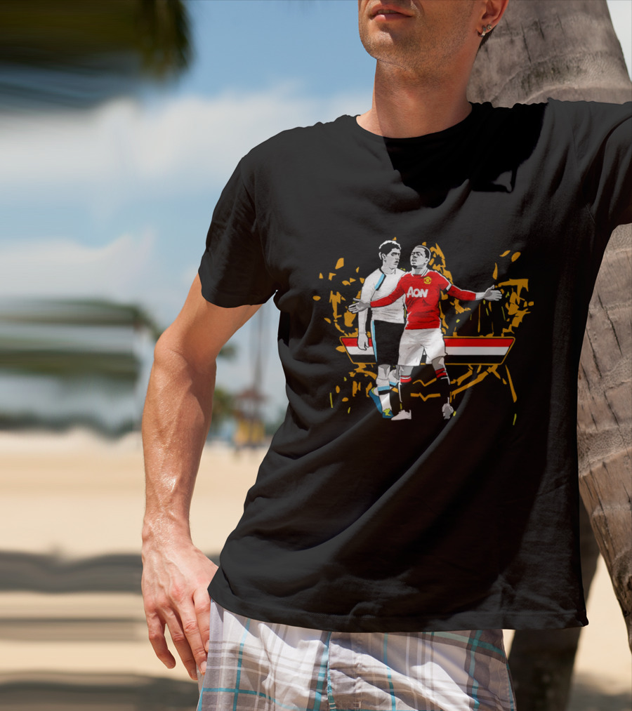 Patrice Evra Luis Suarez Caricature Cartoon AON Red And White Stripes T-Shirt