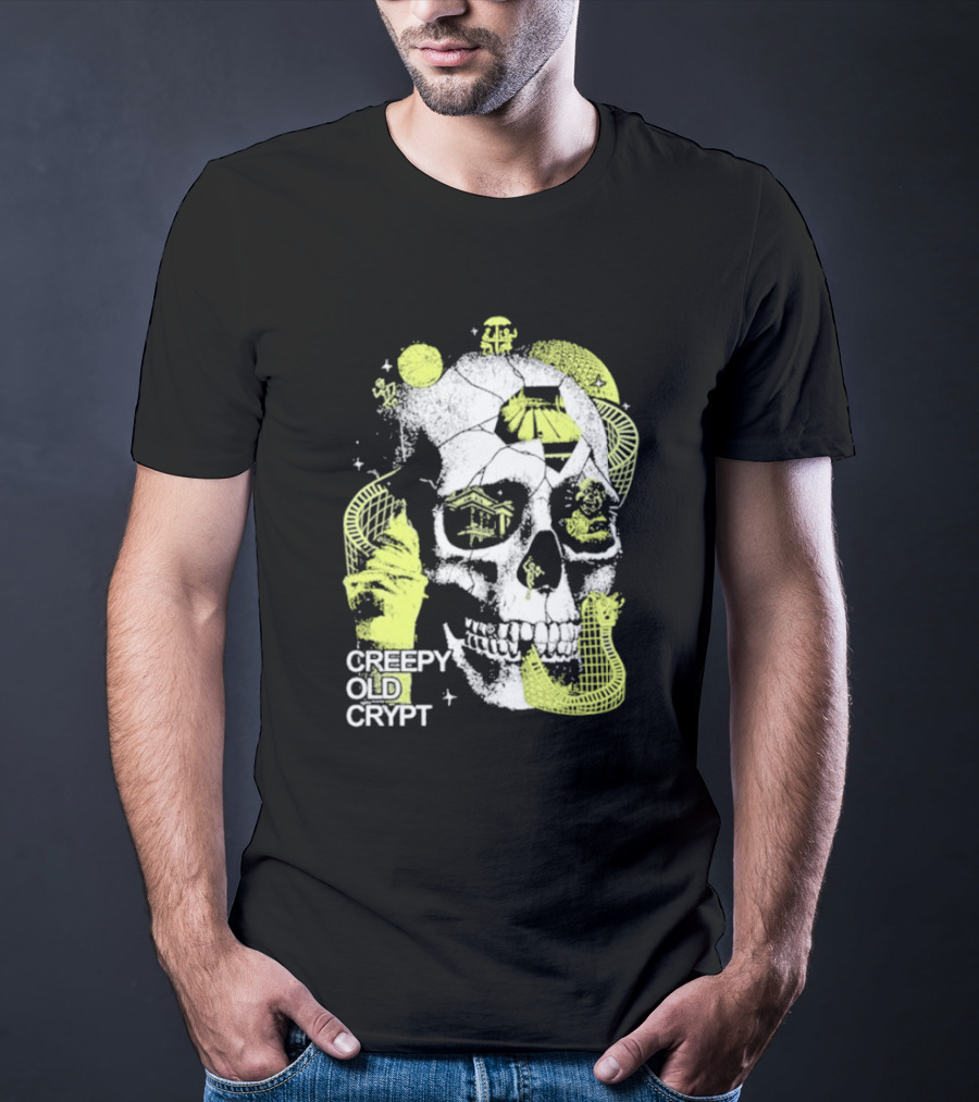Rocco Botte Creepy Old Crypt Skull Neon Aesthetic T-Shirt