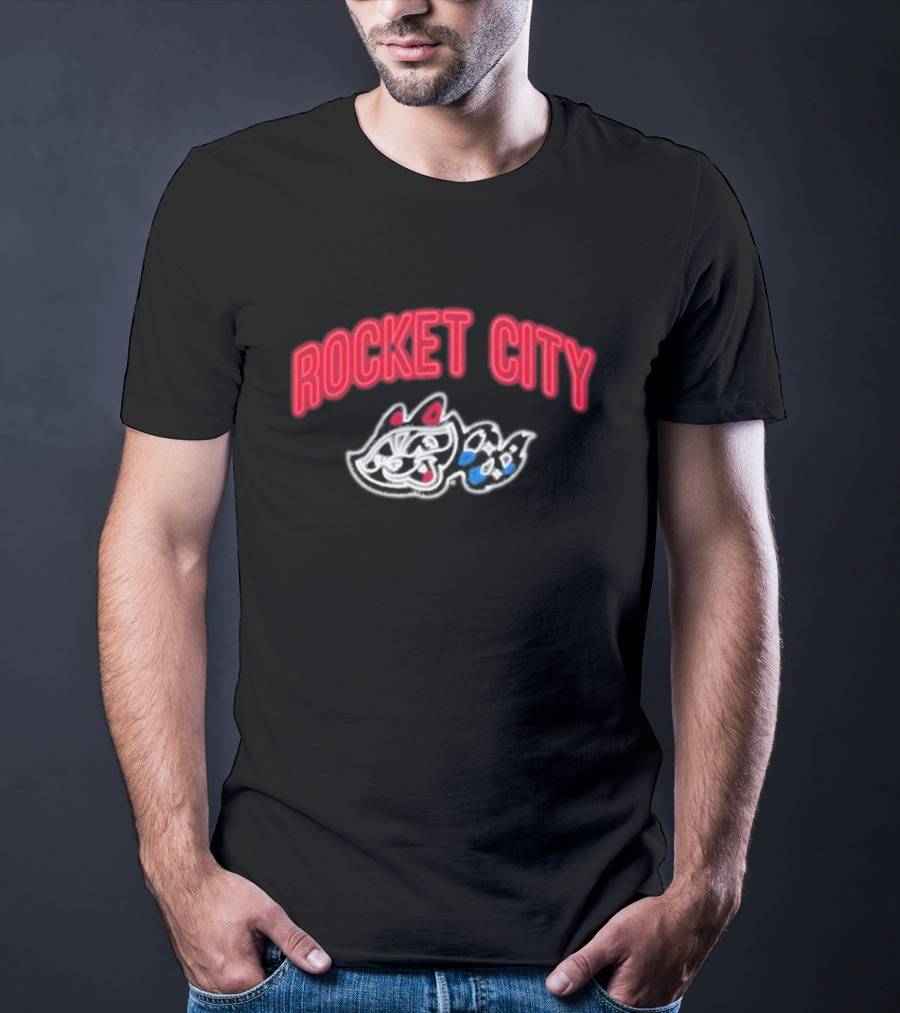 Rocket City Trash Pandas Neon Logo And Mascot T-Shirt
