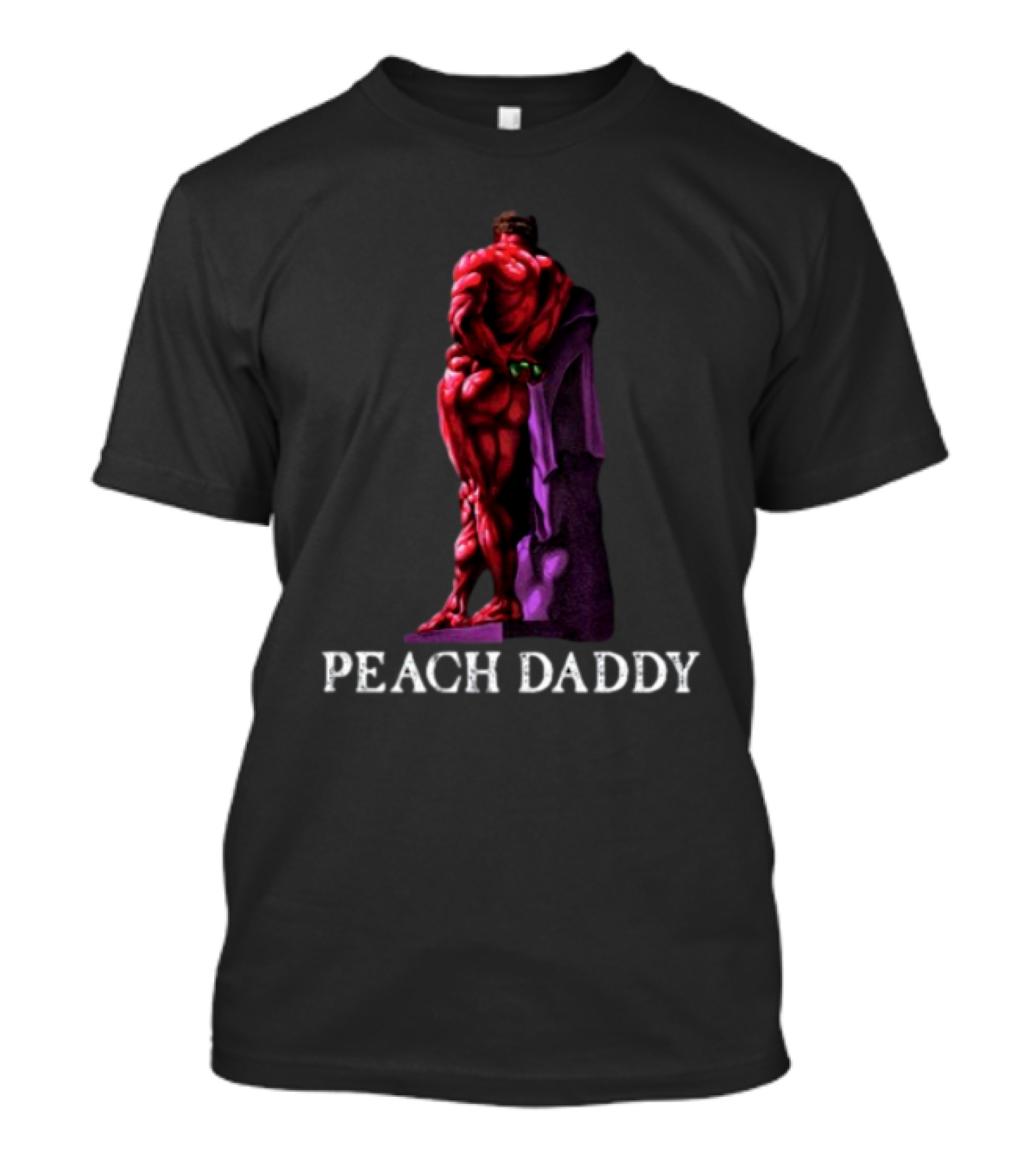 Raskolapparel Peach Daddy Muscle Statue With Purple Accent T-Shirt