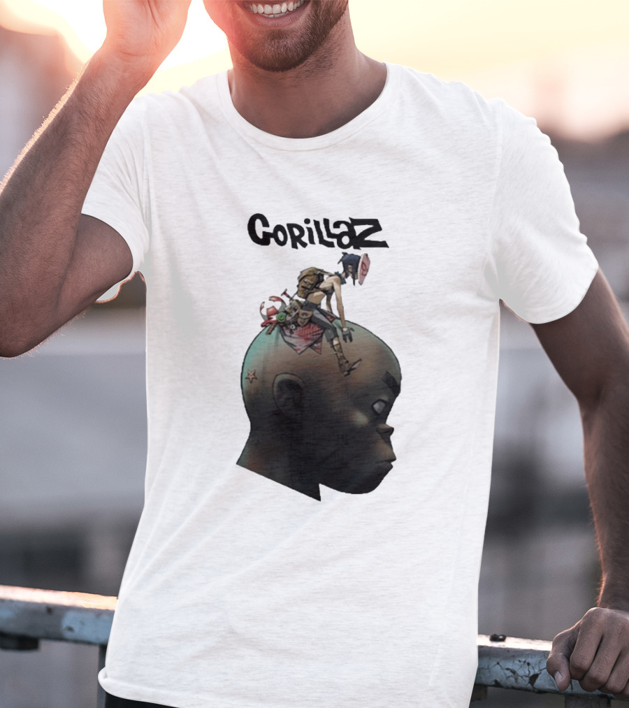 Gorillaz Character Sitting On Head Star Symbol T-Shirt