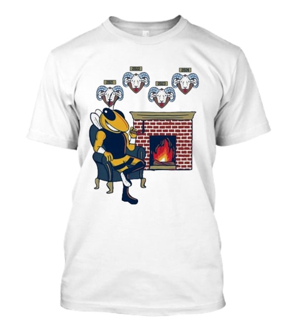 GT Mantel Pocket Yellow Jacket By Fireplace With Ram Trophies T-Shirt