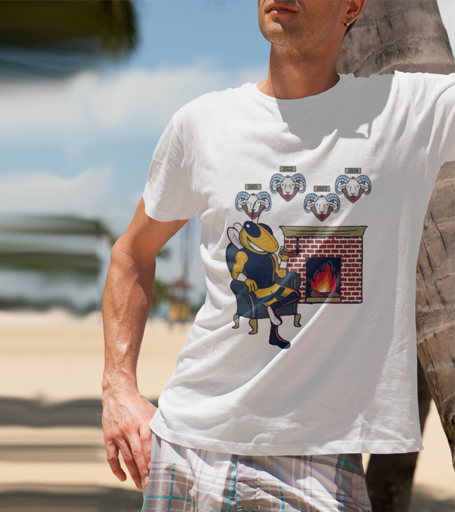 GT Mantel Pocket Yellow Jacket By Fireplace With Ram Trophies T-Shirt