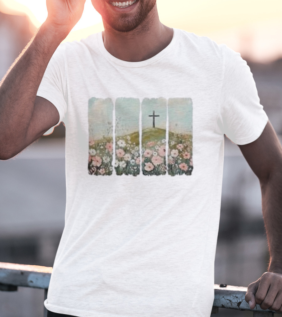 He Is Risen Christian Wildflower Cross Easter Women Girls T-Shirt