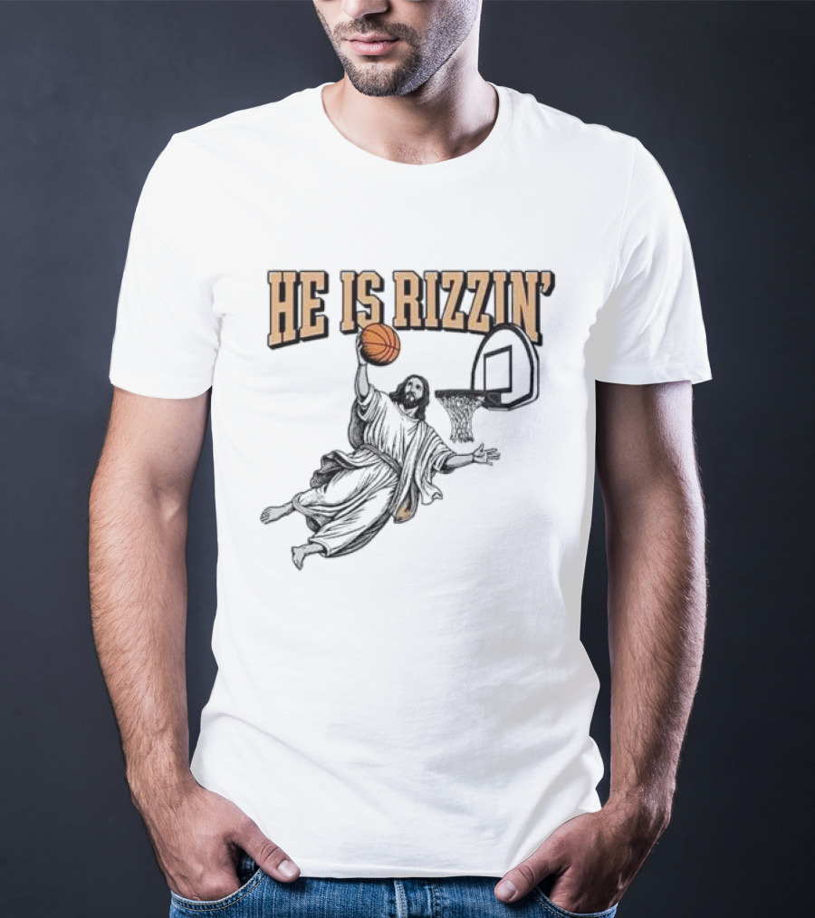 He Is Rizzin Jesus Dunk Basketball Retro Vintage Style T-Shirt