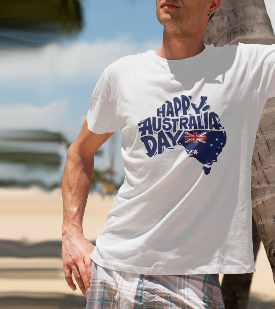 Happy Australia Day Map With Flag Inside Text T-Shirt