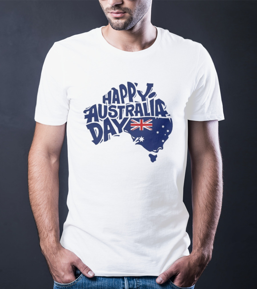 Happy Australia Day Map With Flag Inside Text T-Shirt