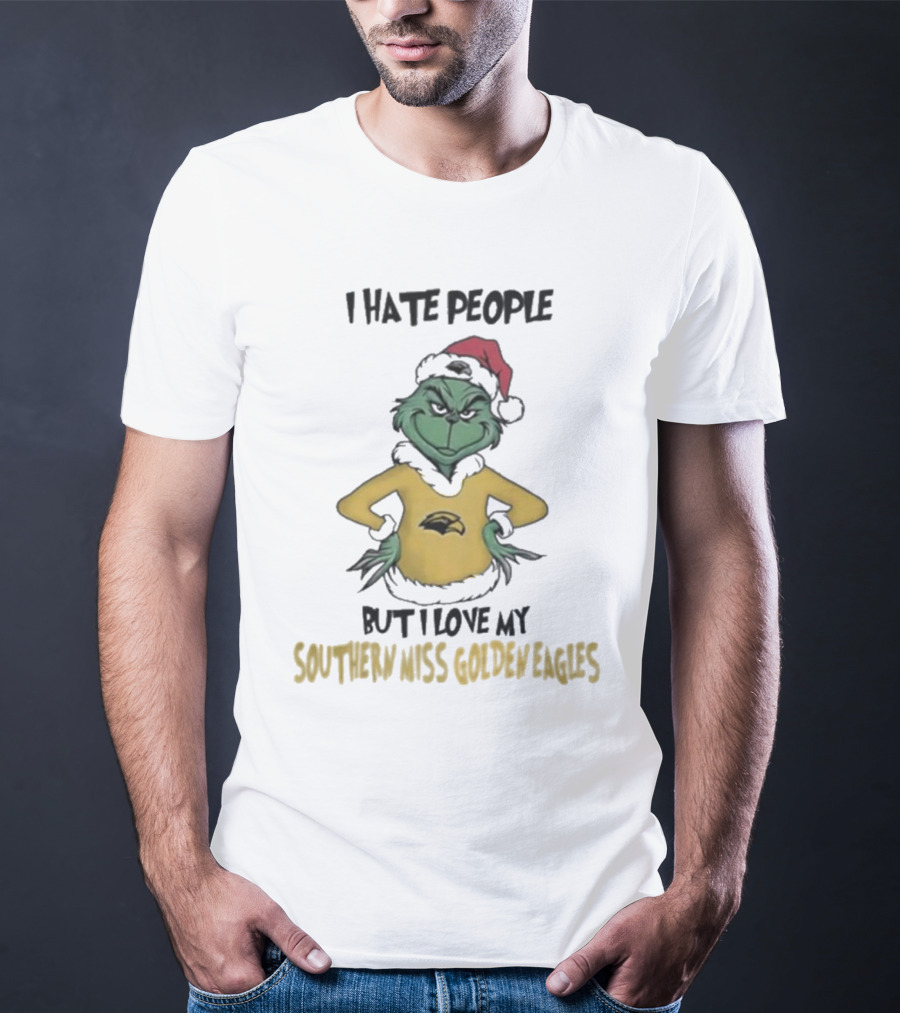 I Hate People But I Love My Southern Miss Golden Eagles Grinch Holiday Style T-Shirt