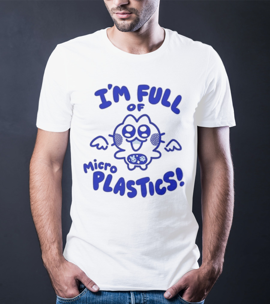 I'm Full Of Microplastics Funny Cartoon Character With Blue Outline T-Shirt