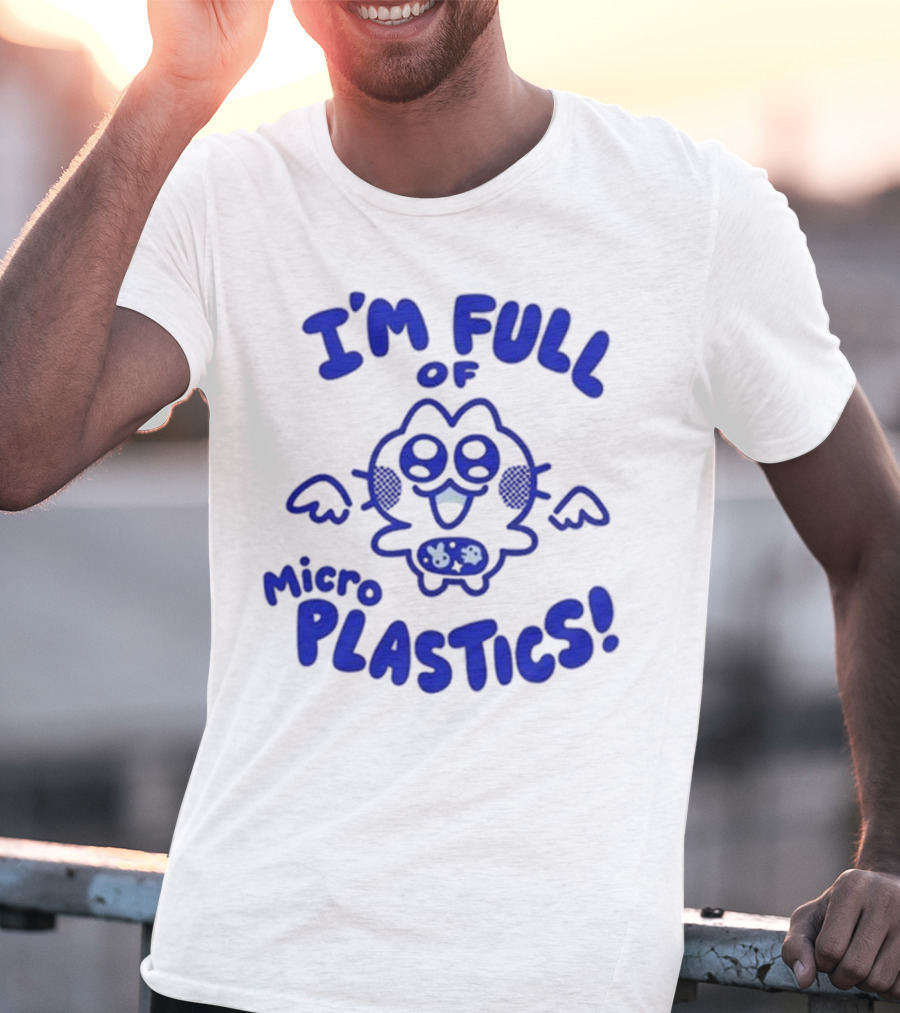 I'm Full Of Microplastics Funny Cartoon Character With Blue Outline T-Shirt
