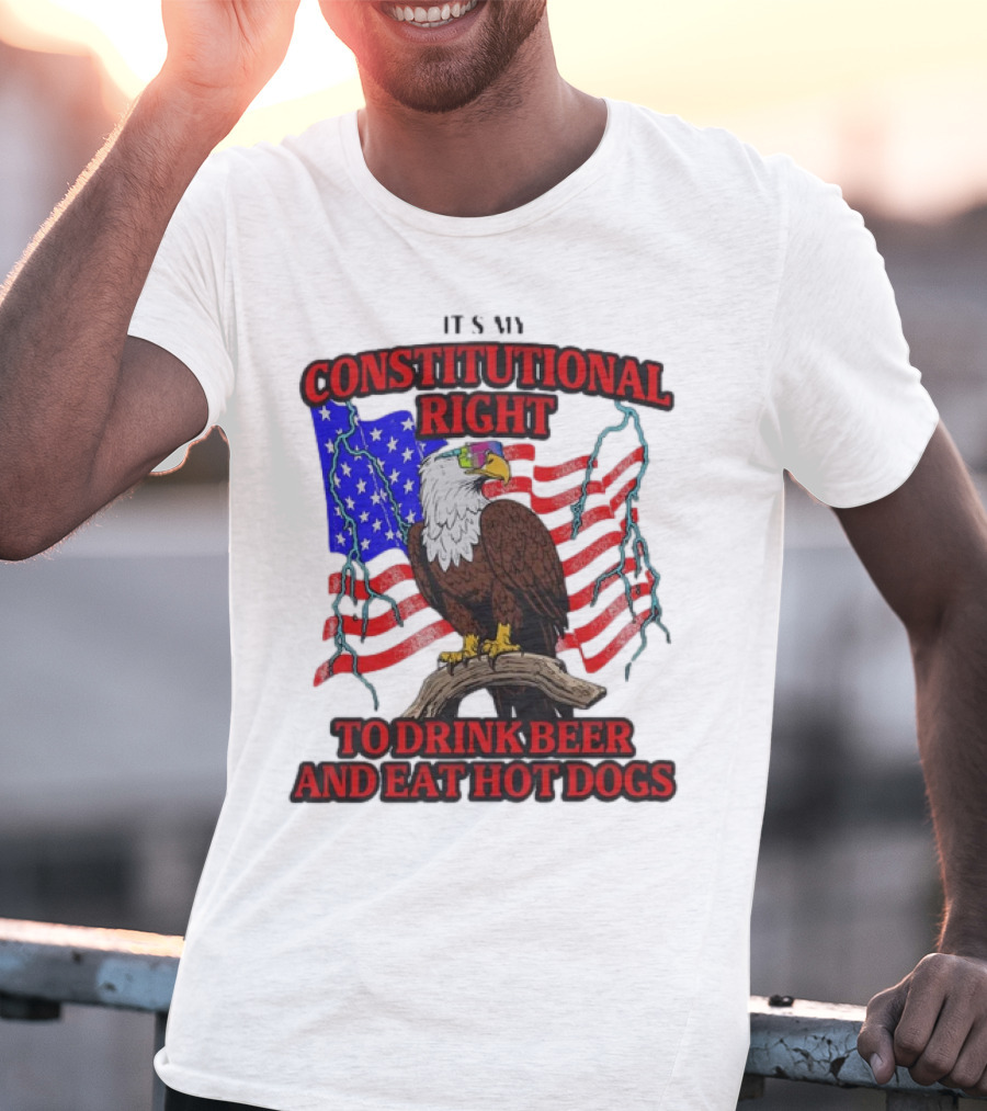 Constitutional Right Bald Eagle American Flag Drink Beer Eat Hot Dogs T-Shirt