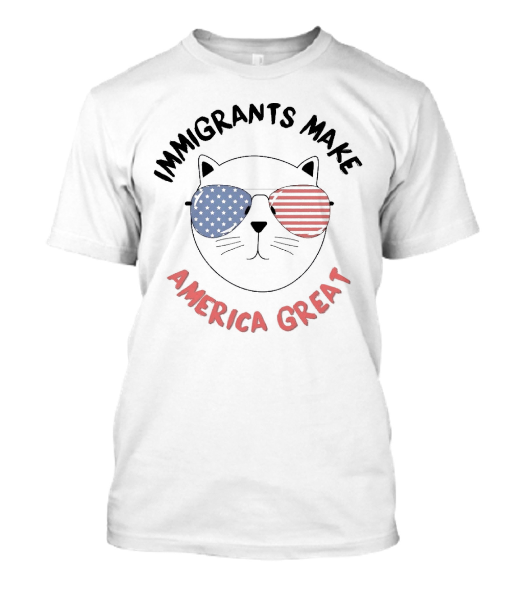 "Immigrants Make America Great Cat With Patriotic Sunglasses" T-Shirt