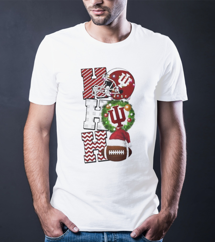 Indiana Hoosiers Football Christmas Game Day Ho Ho Ho Holiday Cheer T-Shirt