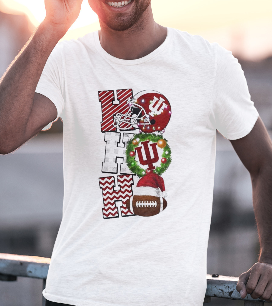 Indiana Hoosiers Football Christmas Game Day Ho Ho Ho Holiday Cheer T-Shirt