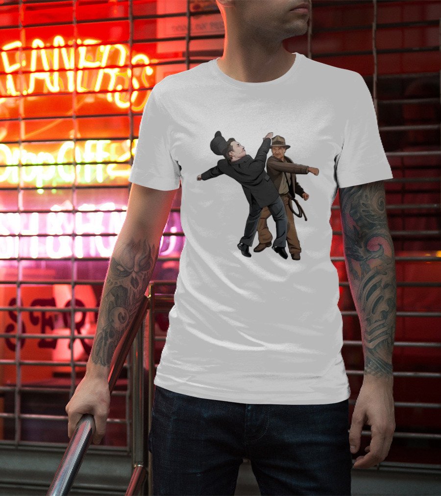 Indiana Jones Punching Elon Musk Salute Scene T-Shirt
