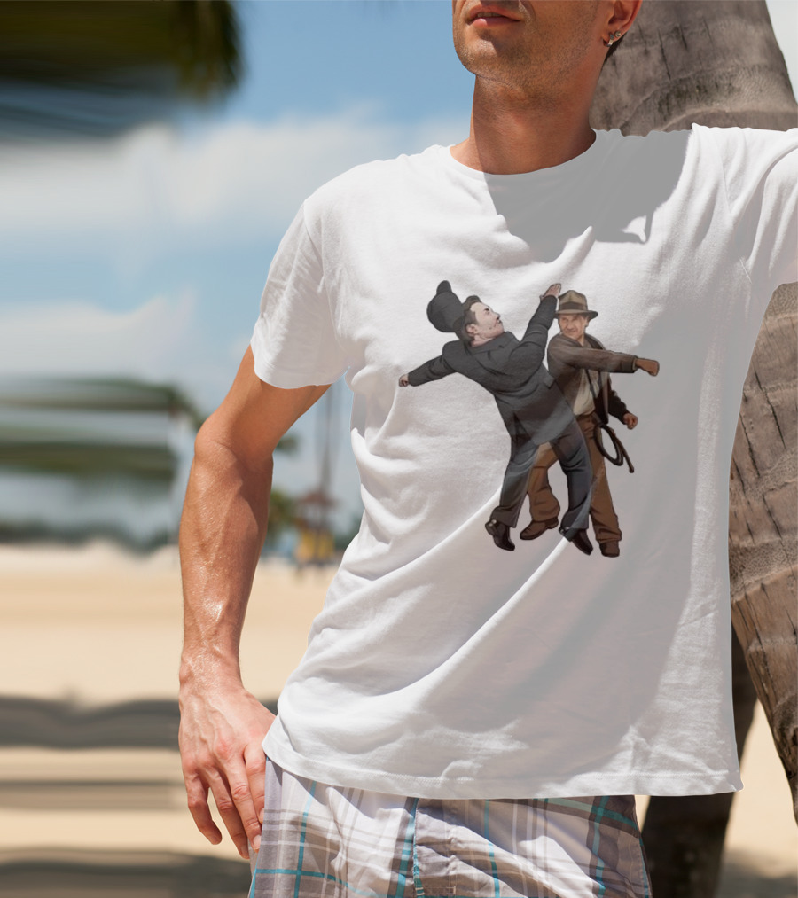 Indiana Jones Punching Elon Musk Salute Scene T-Shirt