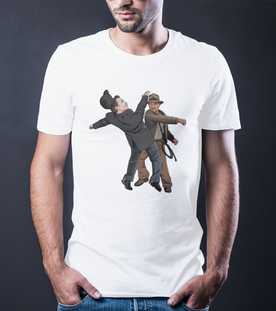 Indiana Jones Punching Elon Musk Salute Scene T-Shirt