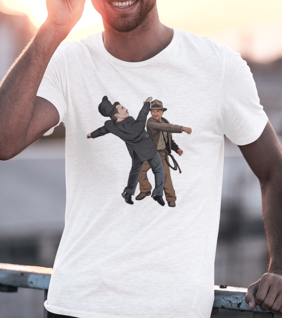 Indiana Jones Punching Elon Musk Salute Scene T-Shirt