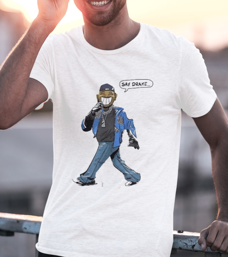 Kendrick Lamar Walking Cartoon With Baseball Cap And Blue Jacket T-Shirt
