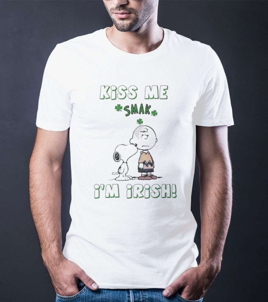 Kiss Me Smak I'm Irish With Iconic Cartoon Characters And Shamrocks T-Shirt