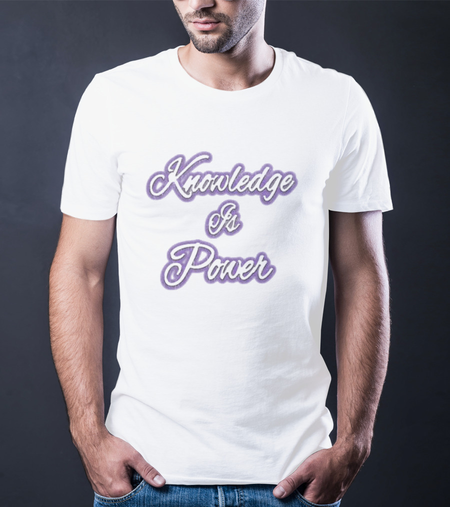 Knowledge Is Power Vintage Ringer Purple Script Fashion T-Shirt