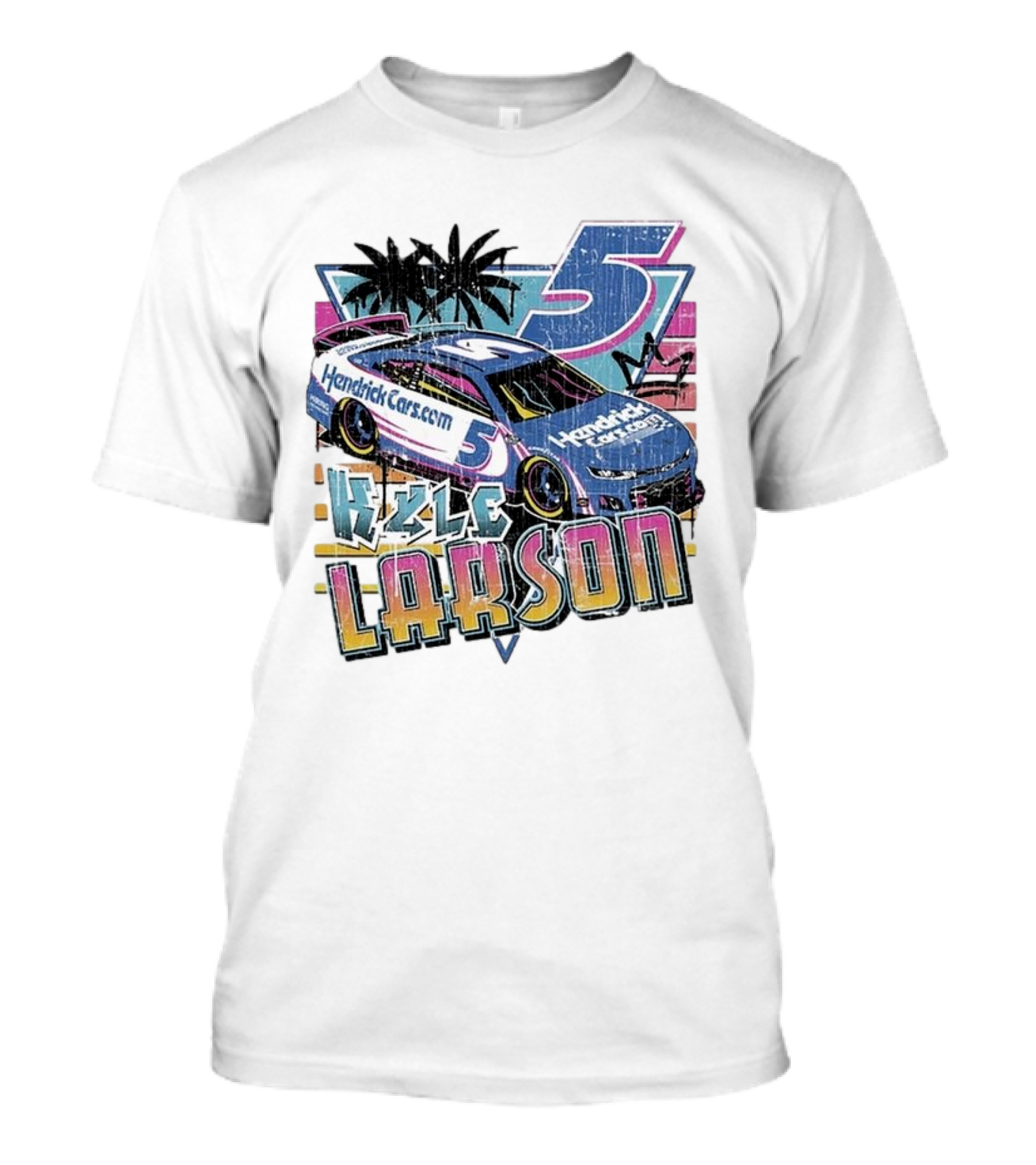 Kyle Larson Hendrickcars.com Racing Car Palm Trees Sunset Retro Style T-Shirt