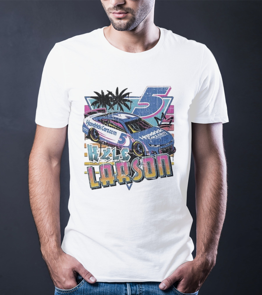Kyle Larson Hendrickcars.com Racing Car Palm Trees Sunset Retro Style T-Shirt
