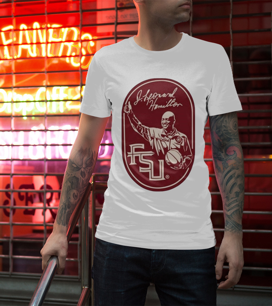 Leonard Hamilton FSU Basketball Coach With Ball And Signature T-Shirt