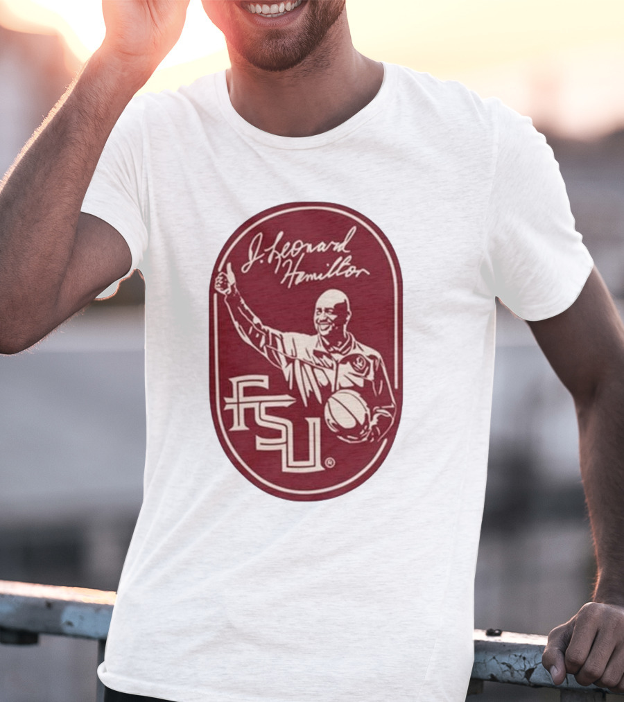 Leonard Hamilton FSU Basketball Coach With Ball And Signature T-Shirt