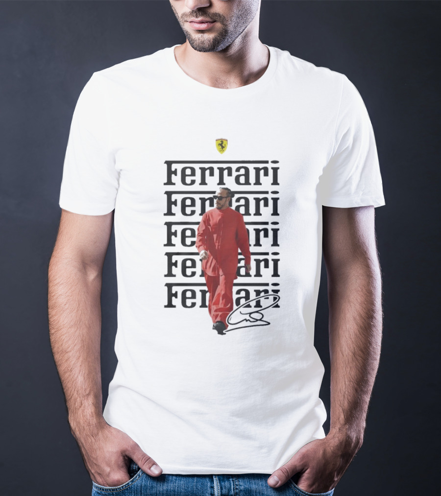 Ferrari 2025 Signature Lewis Hamilton Red Racing Suit T-Shirt