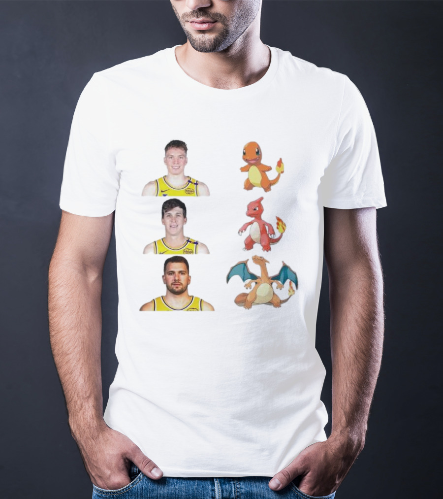 Lakers Evolution Dalton Knecht Charmander Austin Reaves Charmeleon Luka Doncic Charizard T-Shirt