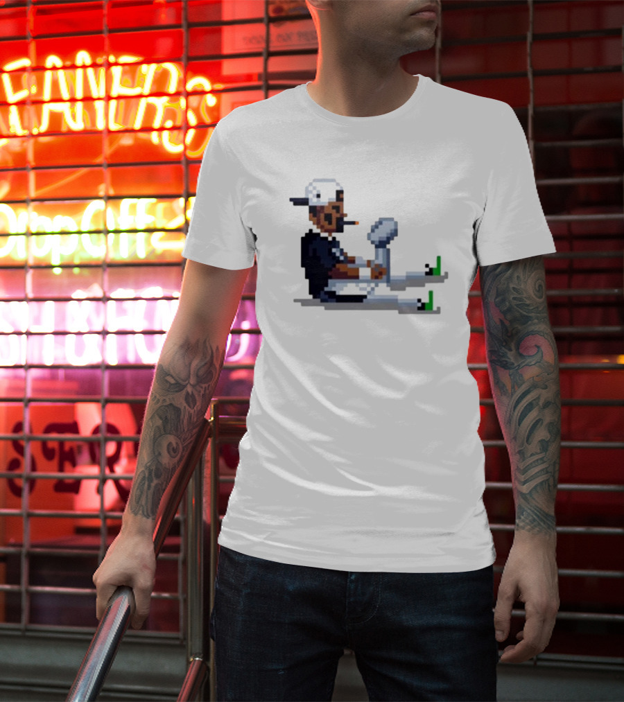 Jalen Hurts Philadelphia Eagles Champs 2025 Pixel Pigskin Player Holding Trophy T-Shirt