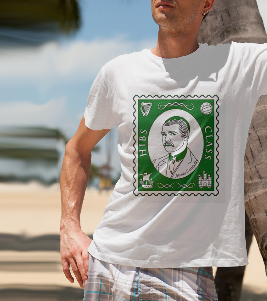 James Connolly Hibs Class Stamp With Harp, Ball, Ship, Castle Symbols T-Shirt