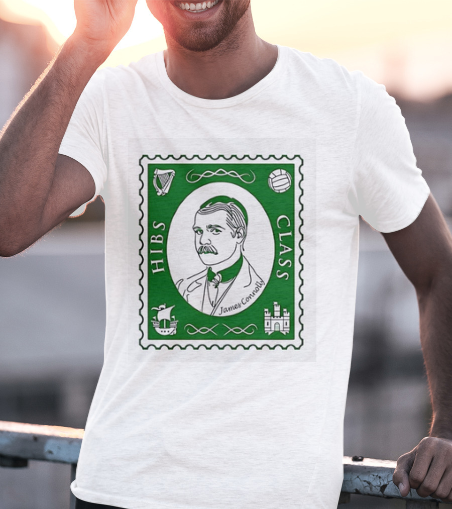 James Connolly Hibs Class Stamp With Harp, Ball, Ship, Castle Symbols T-Shirt