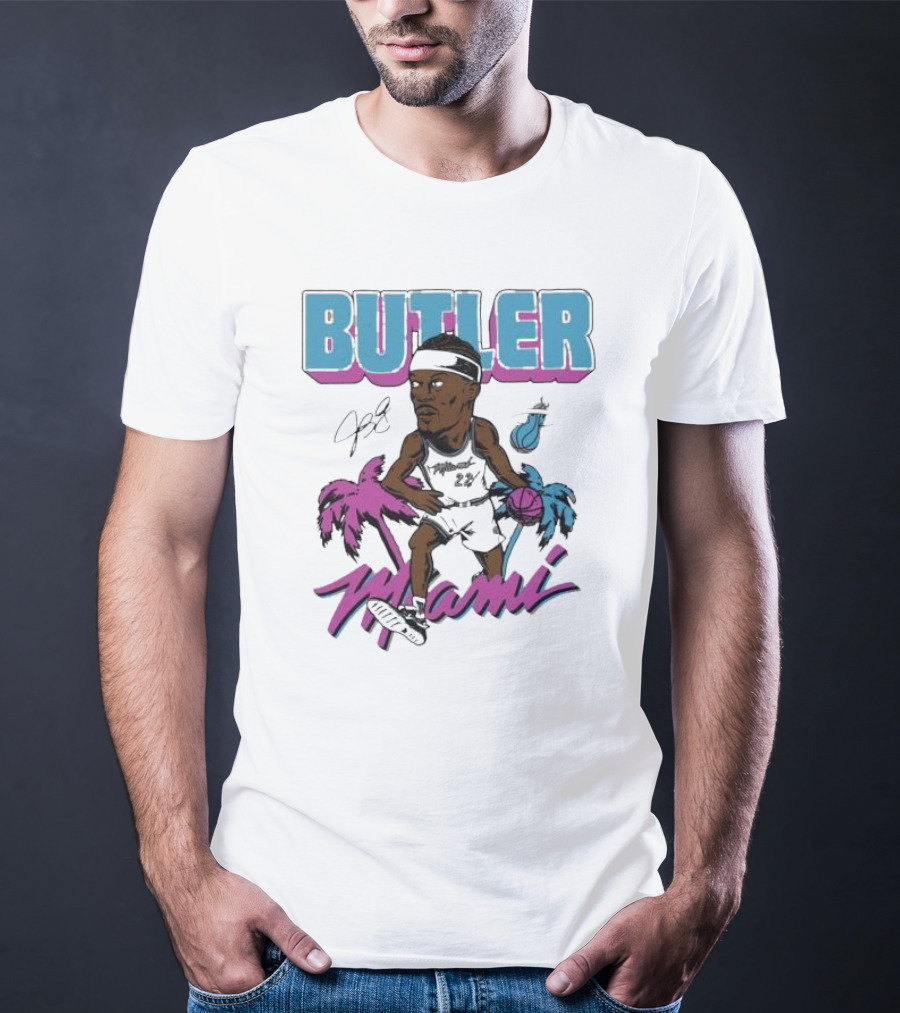 Butler Miami Basketball Caricature With Palm Trees And Flaming Ball T-Shirt