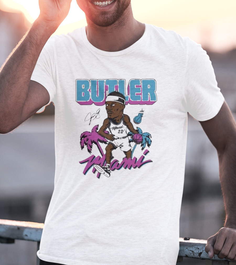 Butler Miami Basketball Caricature With Palm Trees And Flaming Ball T-Shirt