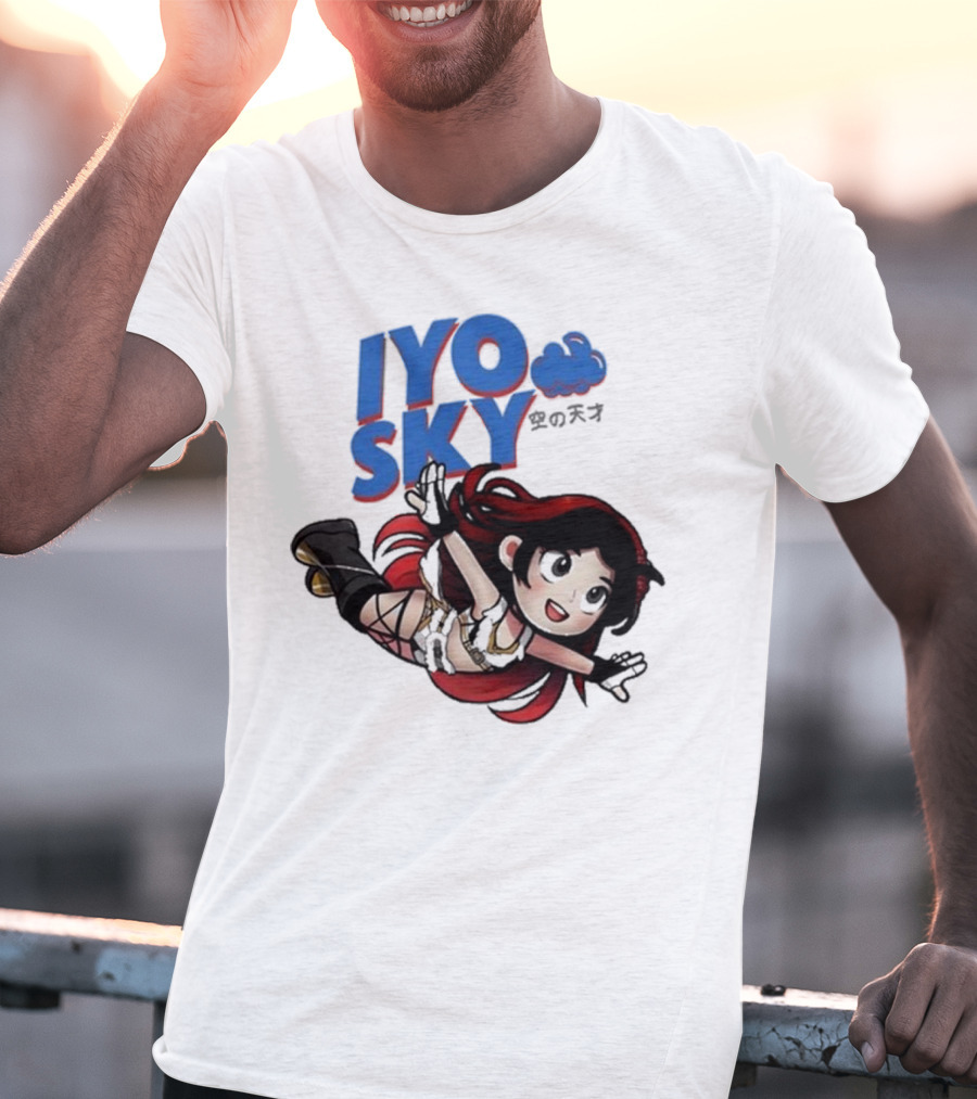 Iyo Sky Anime Character With Red And Black Hair Floating In The Clouds T-Shirt