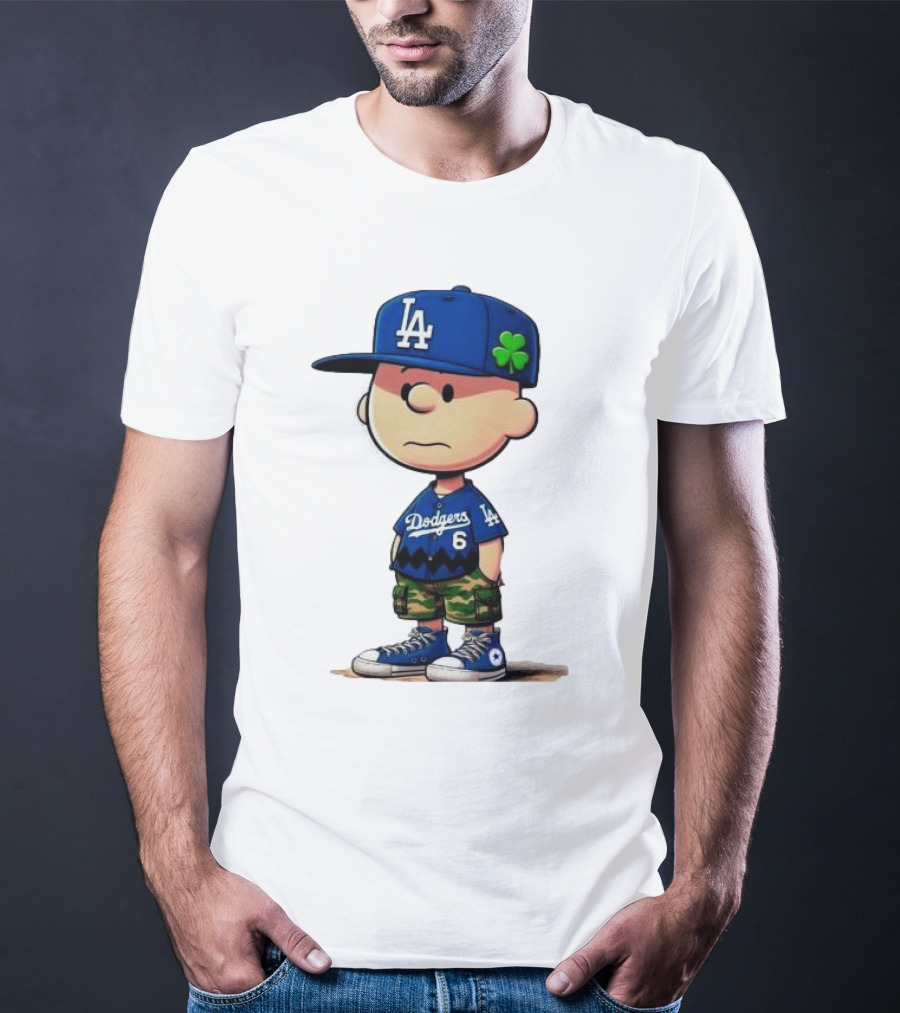 Los Angeles Dodgers Charlie Brown St. Patrick's Day LA Hat Clover Dodgers 6 Jersey T-Shirt
