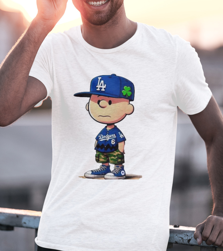 Los Angeles Dodgers Charlie Brown St. Patrick's Day LA Hat Clover Dodgers 6 Jersey T-Shirt