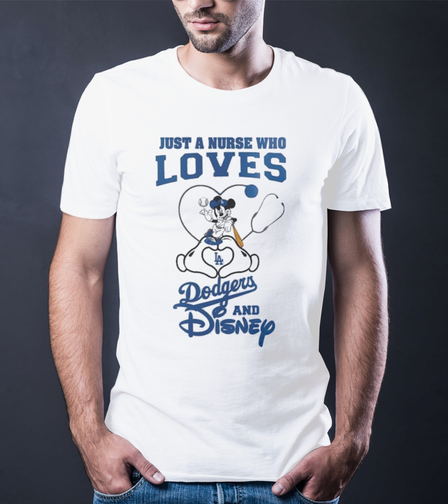 Just A Nurse Who Loves Dodgers And Disney Mickey Mouse Baseball T-Shirt